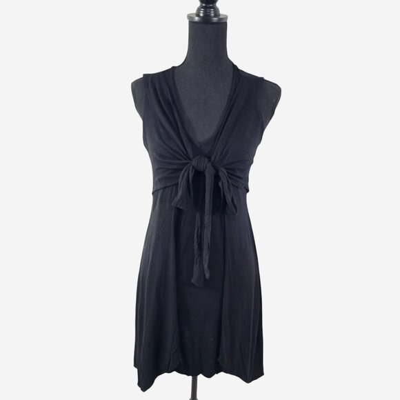AllSaints Jayda Dress Womens Medium Black Sleeveless Tie Front Drape Jersey Mini - Picture 4 of 13